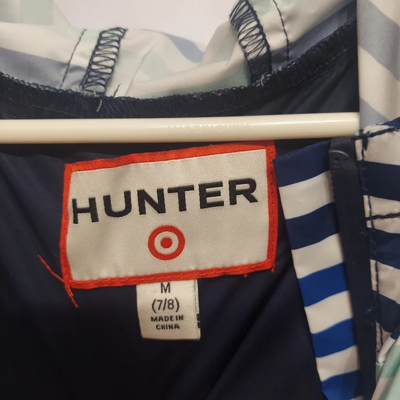 Hunter for Target-Hooded Half Zip Rain Jacket-Sz M kids Blue Teal striped Pull - Picture 5 of 11